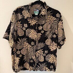 Reyn Spooner Men's Casual Black/Gold Pineapple Hawaiian Shirt - Size L‎ Large
